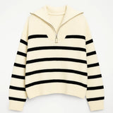 KAIRIS | ZIP-COLLAR STRIPED KNIT SWEATER